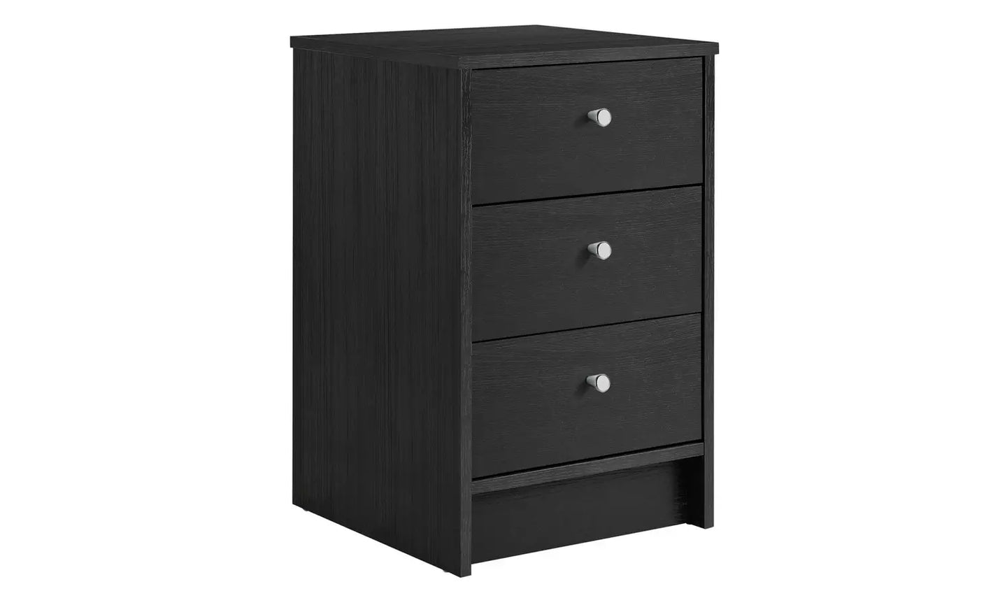 Assembled Malibu 3 Drawer Bedside Table - Black Oak Effect